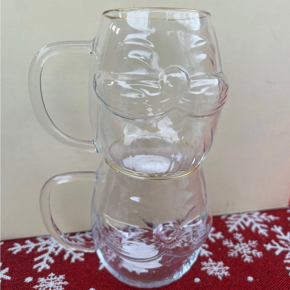 Targe Set of 2 Clear Glass Santa Mugs